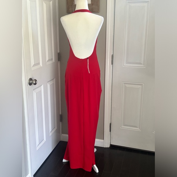 Susana Monaco Halter Low Back Slit Dress with Attached Bodysuit Lining - Picture 10 of 12